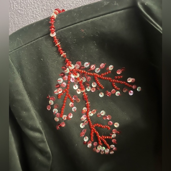 Cache Black red beaded sequin embroidered pant suit long sleeve jacket vintage - Picture 3 of 7